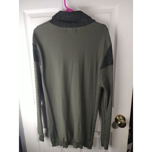 LCR Men's XL Black Edition Olive Green Shawl Color Leather Snap Accent Sweater - Picture 9 of 9